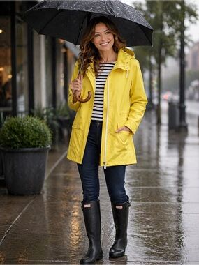 J. Crew Bright Yellow Rubberized Rain Jacket with Soft Pink Lining